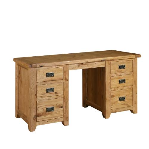 Reclaimed Oak Dressing Table - Double Pedestal