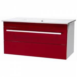 Red 800mm Wall Mounted Basin and cabinet