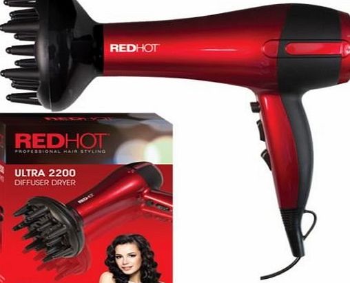 RED HOT BENROSS Red Hot Professional Style 2200W Hair Dryer Diffuser Nozzle Salon Styler