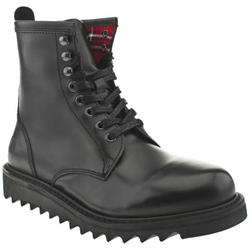 Male Serrate Bovver Leather Upper Casual Boots in Black