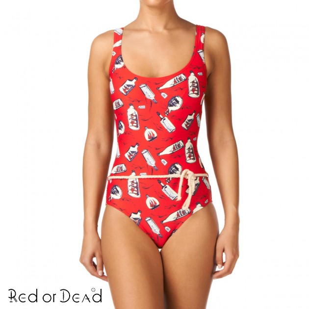 Red or Dead Womens Red or Dead Message In A Bottle Swimsuit