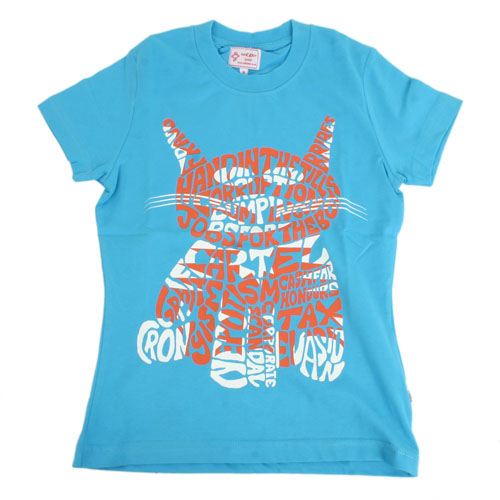 Ladies Red Robot Fat Cat Tee Electric Blue