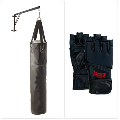 5ft PU Punch Bag (Strike Bag) + Wall Bracket + Large Fingerless Bag Mitts