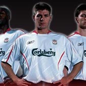 Reebok Liverpool Away Shirt 2005/06 with Gerrard 8 printing.