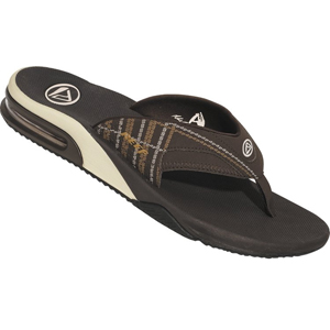 Mens Reef Fanning Bling Flip Flops. Brown Stripe