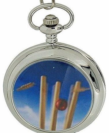 Cricket Stumps Front Cover Design Gents Silver Tone Pocket Watch 141076SP