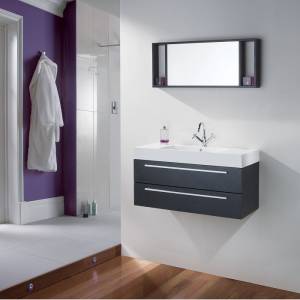 Black Wood Bathroom Mirror and Vanity Unit