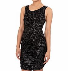 Black sleeveless animal print dress