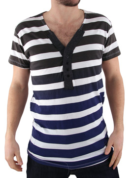 Blue Gradient Stripe Y-Neck T-Shirt