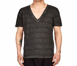 Grey stripe cotton V-neck T-shirt