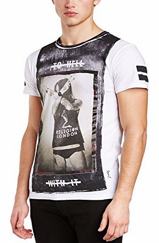  Mens To Hell Crew Neck Short Sleeve T-Shirt, White, Small