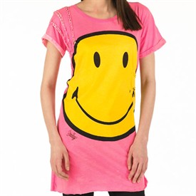 Womens Smiley T-Shirt Dress Pink