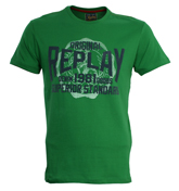 Green T-Shirt with Navy Velour Logo