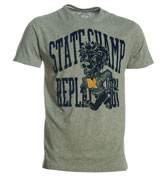 Grey T-Shirt with Navy Velour Design