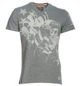 Grey V-Neck T-Shirt with Printed Design