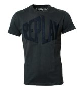 Navy T-Shirt with Sewn Logo