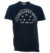 Navy T-Shirt with White Printed Design