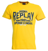 Yellow T-Shirt with Navy Velour Logo
