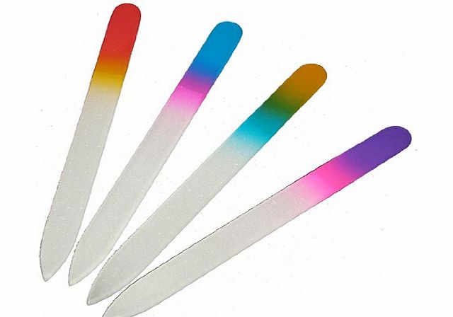 Retail Zone 4 Professional Glass Nail Files Crystal Art Manicure Rainbow Colours