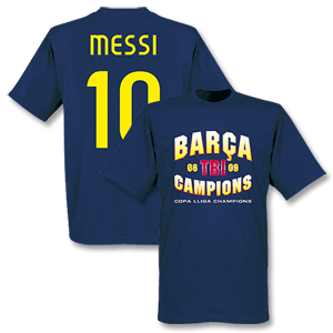 2009 Barcelona Tri-Winners T-shirt - Navy + Messi 10 *Delivery mid-June