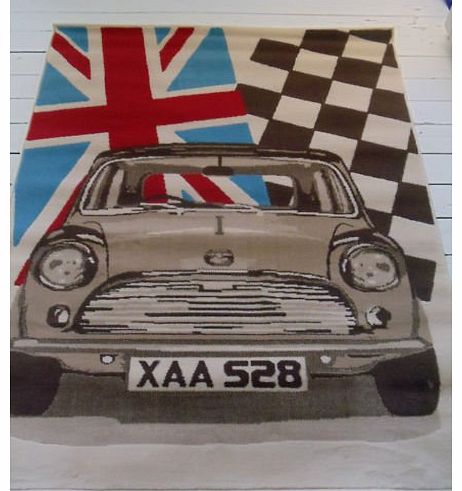 Cool Retro Funky Mini Prix Cooper car 80x150cm rug Union flag rug.