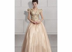 Retro V-neck Short Sleeve Taffeta Celebrity