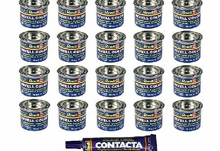 Revell Any 20 Revell Enamel Model Paints - 20 Tins of Revell Paint for Scale Modelling and 13g Tube of Contacta Glue - You Choose The Colours