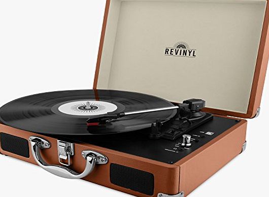 Revinyl Briefcase Record Player Suitcase Vinyl Turntable Bluetooth 3W Speakers (Brown)