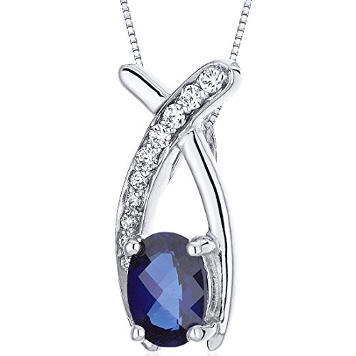 Revoni 925 Sterling Silver Oval Cut Blue Sapphire Pendant with Necklace of 46cm