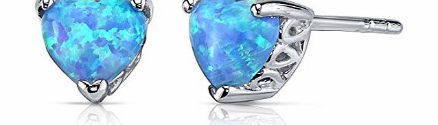 Revoni Created Sterling Silver Heart Shape 1.50ct Blue Opal Stud Earrings