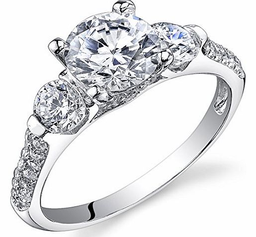 Sterling Silver 3 Stone Round Cut Simulated Diamond Engagement Ring Size N,