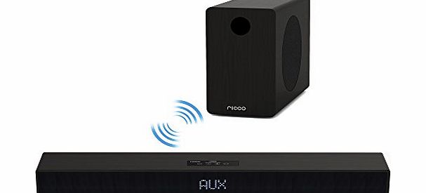 Ricco 600 W 2.1 Channel Bluetooth Wooden Soundbar Hi-Fi Speaker Home Cinema Music System with Wireless Subwoofer