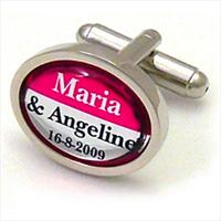 Magenta Pink Personalised Oval Wedding Cufflinks