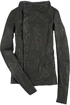 Collarless leather jacket