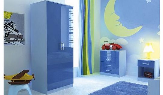 Rightdeals Ottawa 2 Tone High Gloss Bedroom 5 Piece Furniture Set Blue