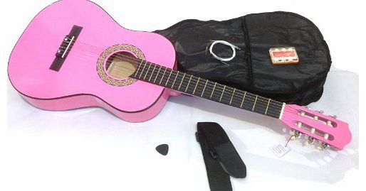 1/4 Size CORAL PINK acoustic guitar pack for kids beginners - suit 4 to 6 years - inc bag, strap, picks, pitch pipes and DVD