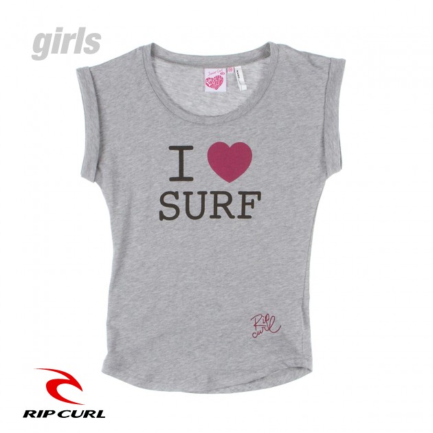 Girls Rip Curl I Love Surf T-Shirt - Light Grey