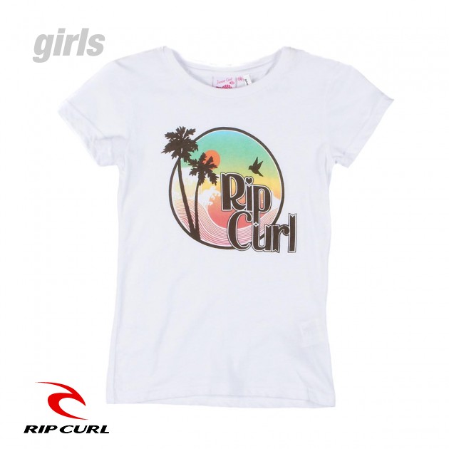 Girls Rip Curl Palm Tree T-Shirt - Optical White