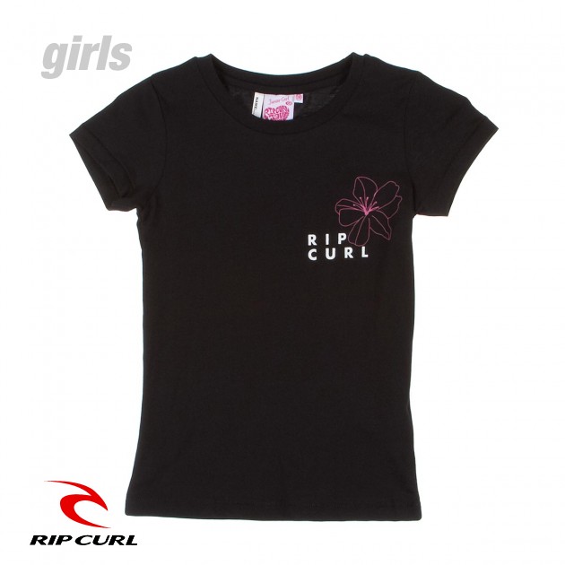 Girls Rip Curl Peace & Love T-Shirt - Solid Black