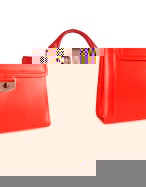 Women` Front Pocket Red Genuine Italian Leather Briefcase