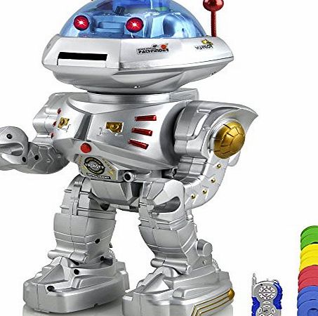 Riroad RC Remote Control Robot - Talking Kids Toy Robot with Sound and Lights - Walking, Talking, Shooting RC Robot - Shoots Frisbees, Walks, Slides, Dances, Talks