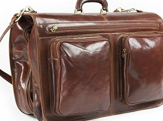 Rivello Genuine Italian Leather Suiter Garment Bag Cabin Suit Carrier Hand Luggage Brown
