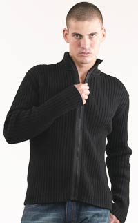 zip-thru rib funnel neck sweater