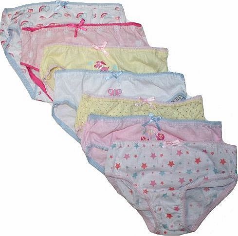 Anucci Girls 7 Pairs Cute Cotton Briefs Mixed Designs Yellow Mix 2-3