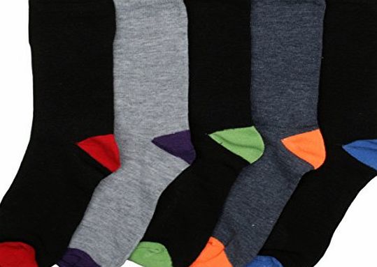 Rjm  5 Pack Boys Plain Socks with Coloured Toes amp; Heels 3 Black Mix UK Child 12.5 - 3.5
