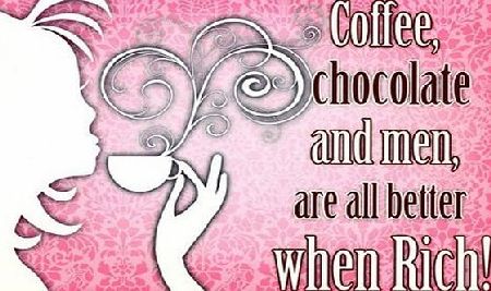 RKO Coffee Chocolate amp; Men Rich Vintage Retro Sexy Girl Funny. Pink flower background. White silhouette of woman and coffee cup. Fridge Magnet