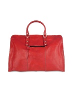 Red Italian Leather Large Tote Travel Bag