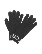 Black Logoed Cuff Knit Wool Gloves