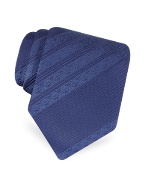 Navy Blue Logo Striped Bands Woven Silk Tie