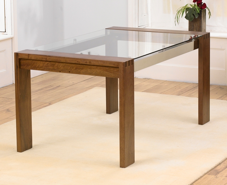 Walnut and Glass Dining Table - 150cm
